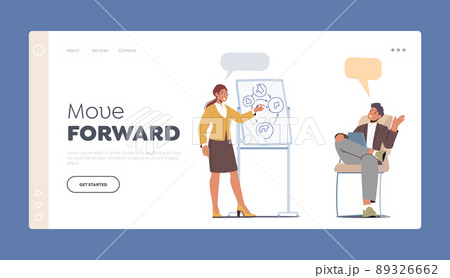 Business People Discuss Idea Landing Page Template. Teamwork, Brainstorm Concept. Creative Team Man and Woman in Office 89326662