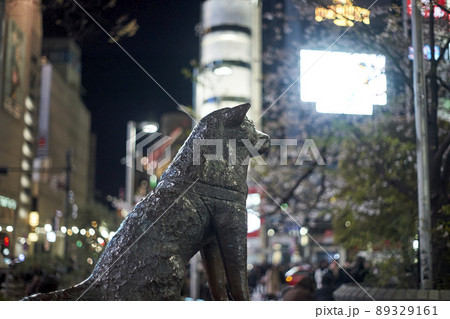 ハチ公・渋谷・銅像・夜景・コピースペース・名所・アップ 89329161