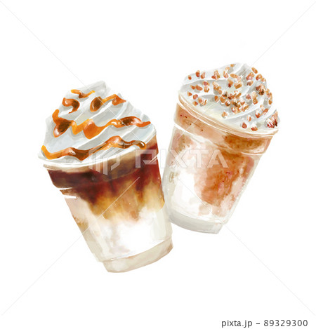 水彩風イラストのカフェラテ 89329300