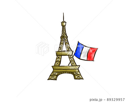 エッフェル塔とフランス国旗のイラスト素材