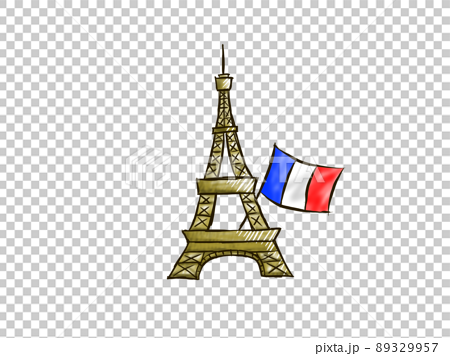エッフェル塔とフランス国旗のイラスト素材
