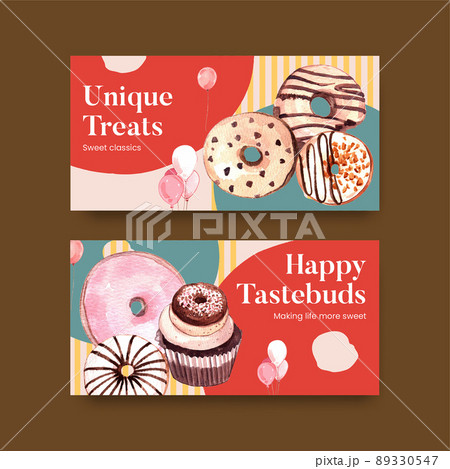 Twitter template with donut party concept,watercolor style 89330547
