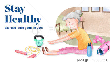 Facebook template with senior health fitness concept,watercolor style 89330671