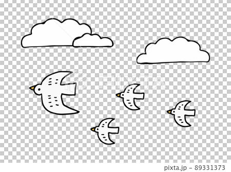 鬆散的矢量插圖集拍打的鳥和雲 89331373