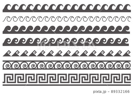 Greek style seamless frames. Geometric border set. Vector ornament pattern. Mediterranean decor elements with waves 89332166