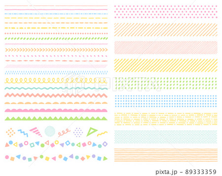 カラフルな手描き風のラインセット 89333359