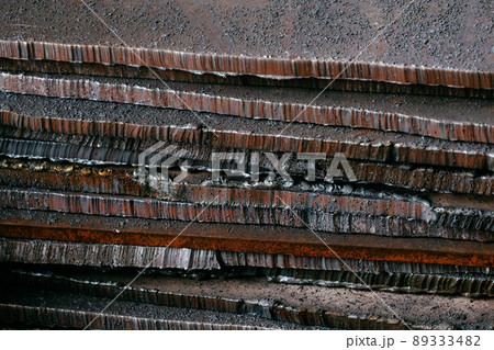 Close-up of sheet metal cut. Iron for construction. Metal. Raw materials for metallurgical industry 89333482