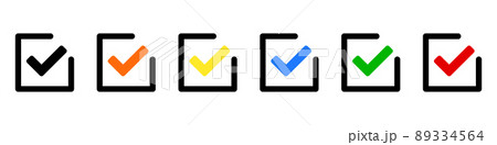 チェックボックスのアイコンセット。カラフルアイコン。 チェックボックスのアイコンセット。カラフルアイコン。 89334564