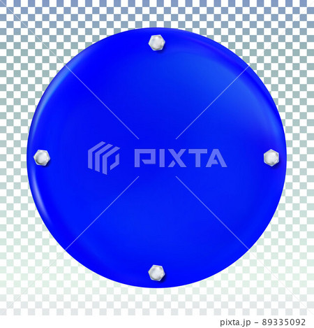 Blue round painted plate with chrome bolts isolated. Cover, stopper. Vector illustration. 89335092