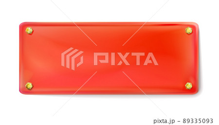 Red rectangular painted plate with gold bolt or screws isolated. Vector illustration Eps10. Red rectangular painted plate with gold bolt or screws isolated. Vector illustration Eps10. 89335093