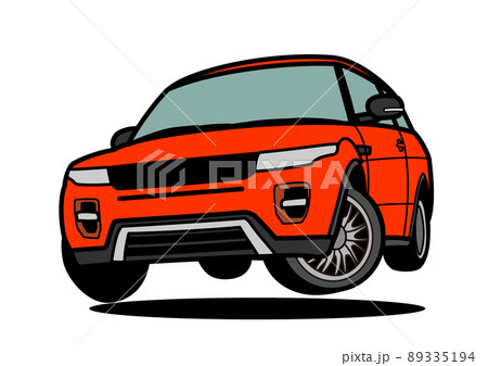 ブリティッシュSUV　赤色系　ジャンプ　 自動車イラスト 89335194
