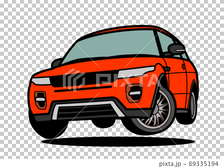 ブリティッシュSUV　赤色系　ジャンプ　 自動車イラスト 89335194