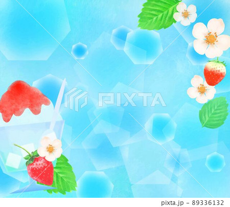 イチゴのシロップのかき氷とイチゴー夏の涼しいおしゃれな水色背景素材イラストのイラスト素材