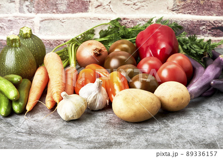 Variety of fresh and healthy organic fruits and vegetables. Healthy food. Vegan food Variety of fresh and healthy organic fruits and vegetables. Healthy food. Vegan food 89336157