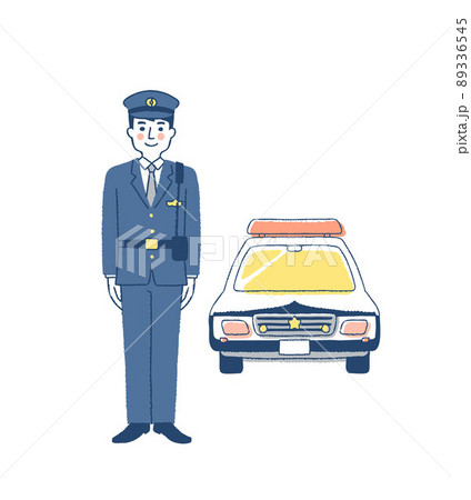 男性警察官とパトカー 89336545