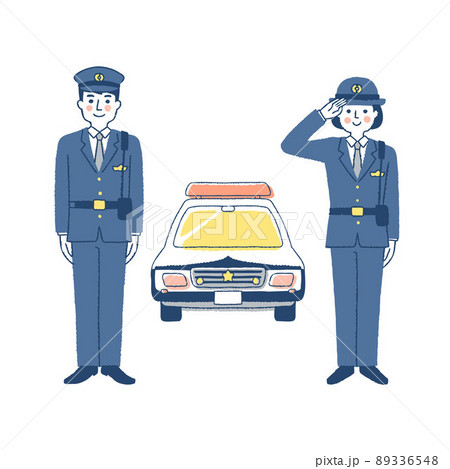 警察官の男女とパトカー 89336548