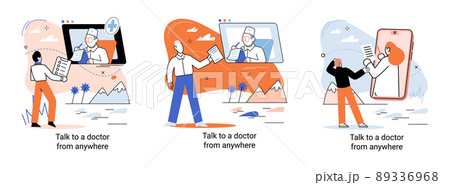 Online medical services metaphor, consultations website and mobile applications, talk to doctor from anywhere 89336968