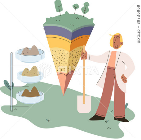 Soil analysis and earth pollution or structure control. Scientist measuring ground levels status Soil analysis and earth pollution or structure control. Scientist measuring ground levels status 89336969