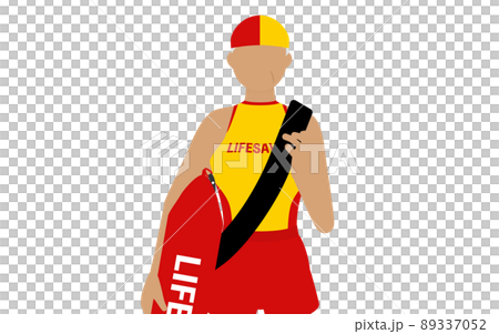 シニア女性ライフセーバーのポーズ、ライフガードチューブを持ってパトロール シニア女性ライフセーバーのポーズ、ライフガードチューブを持ってパトロール 89337052