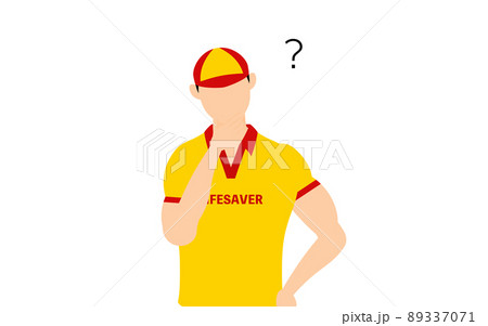 男性ライフセーバーのポーズ、疑問を持つ 89337071