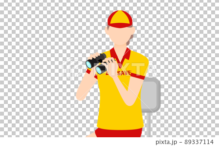 Female life saver pose, check safety with binoculars from the watch stand 89337114