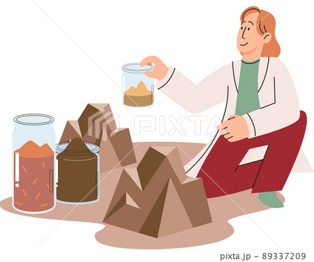 Soil analysis and earth pollution or structure control. Scientist measuring ground levels status metaphor 89337209