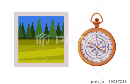 Compass with Arrow and Photo Card as Travel and Tourism Symbol Vector Set 89337258