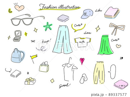 可愛いファッション手描きイラストセットのイラスト素材