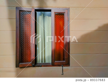 Southeast Asian rustic style wooden windows. 89337683