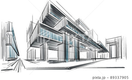 Architect building sketch. Modern project. - Stock Illustration  [101326537] - PIXTA