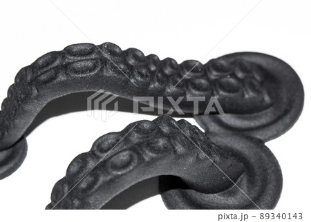 Models printed on 3D printer. Black objects printed on 3D printer made plastic 89340143