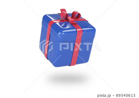 3d blue gift box with ribbon bow isolated on a white background. 3d render 89340613