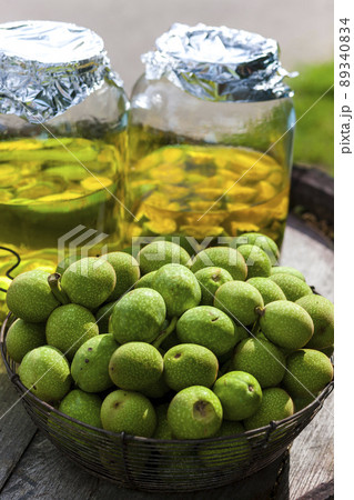 still life of walnut liqueur 89340834