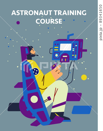 Astronaut training course poster template, flat vector illustration. 89341650