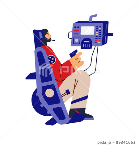 Astronaut or spaceman riding spaceship, flat vector illustration isolated. Astronaut or spaceman riding spaceship, flat vector illustration isolated. 89341663