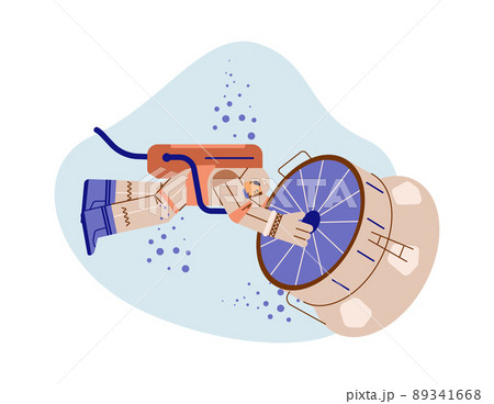 Astronaut trains, passes a physical activity test, vector flat illustration on white background. 89341668