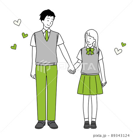 手をつなぐ学生カップル 全身のイラスト素材