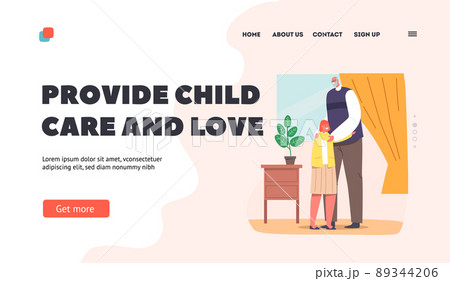 Grandparent Support Landing Page Template. Grandpa Comforting Granddaughter, Grandfather Hug Girl, Happy Family Love 89344206