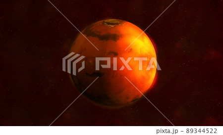 Planet Mars from space showing Elysium Mons and Olympus Mons 89344522