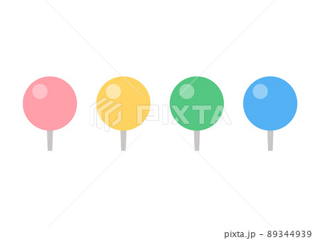 パステルカラーのかわいい丸いピン・マーカーのセット - マップ･地図･目印のイメージ素材 89344939