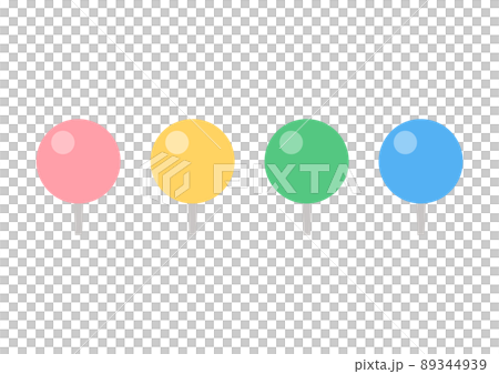 パステルカラーのかわいい丸いピン・マーカーのセット - マップ･地図･目印のイメージ素材 89344939