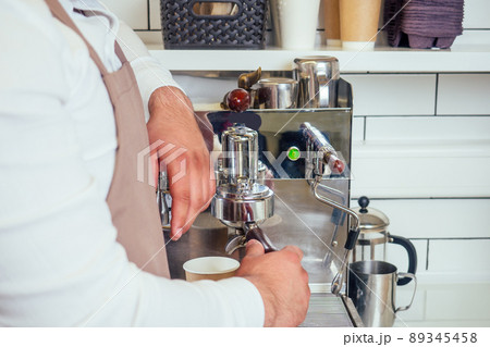 small business concept , man making fresh coffee in cafe small business concept , man making fresh coffee in cafe 89345458