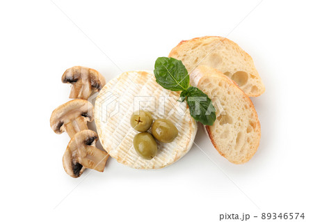 Concept of tasty food with grilled camembert isolated on white background Concept of tasty food with grilled camembert isolated on white background 89346574