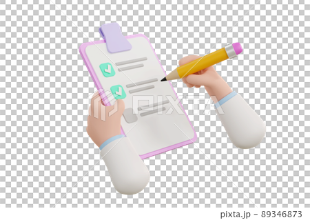 3D. Cartoon hand Medical Clipboard.Medical report and pencil. 3D. Cartoon hand Medical Clipboard.Medical report and pencil. 89346873