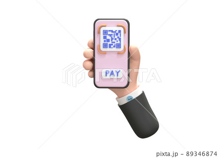 3D. QR code scanning icon in smartphone. hand holding Mobile phone, barcode scanner for pay. 3D. QR code scanning icon in smartphone. hand holding Mobile phone, barcode scanner for pay. 89346874