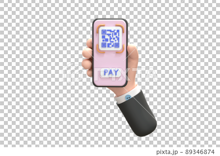 3D. QR code scanning icon in smartphone. hand holding Mobile phone, barcode scanner for pay. 3D. QR code scanning icon in smartphone. hand holding Mobile phone, barcode scanner for pay. 89346874