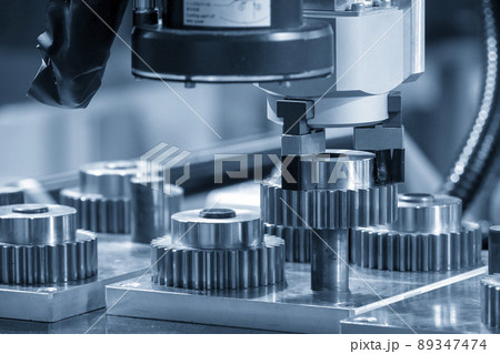 The hi-technology  material handling process by robotic system with metal gear parts. 89347474