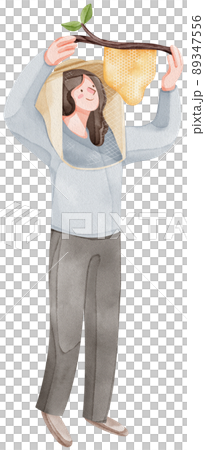 Honey set with jar, barrel, bees, honeycombs, buckwheat flowers. Isolate. watercolor illustration. 89347556