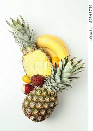 Fresh and ripe exotic fruits on white background Fresh and ripe exotic fruits on white background 89348756
