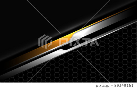 Abstract black silver yellow metal geometric banner hexagon mesh pattern design modern futuristic technology background vector 89349161